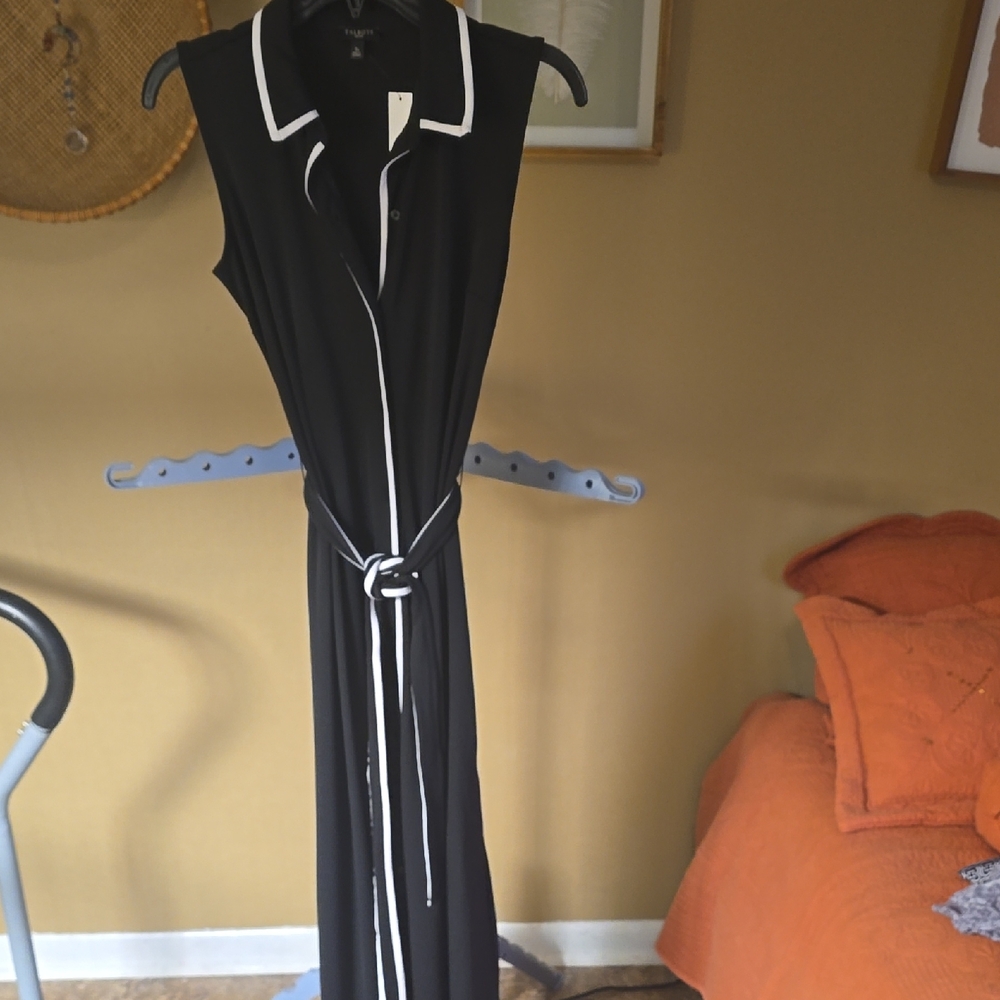 Talbots Black Maxi Dress with White Accents